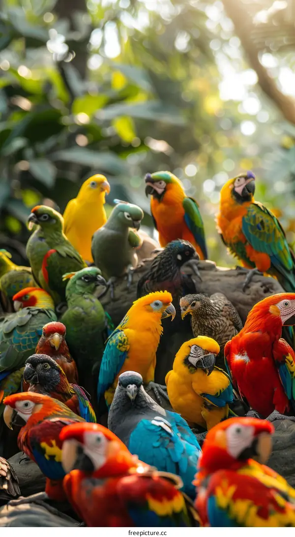 Colorful Parrots in a Vibrant Jungle