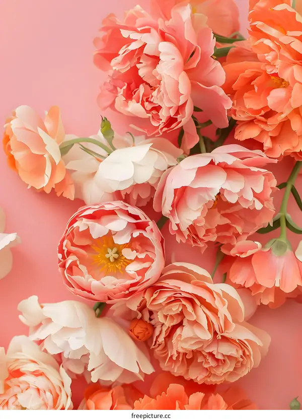 Pink Peony Flowers On Pink Background