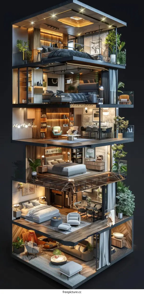 Modern Multi-Level Apartment Interior Design Illustration