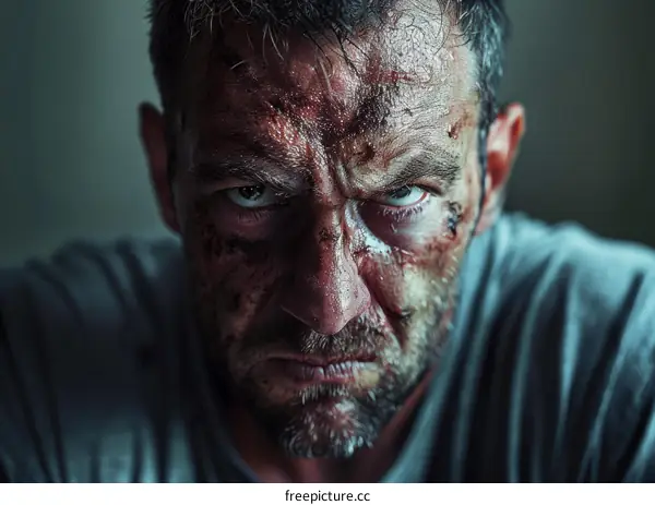 Close-up Portrait of a Man with War Wounds
