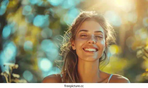 Happy Woman Outdoor Portrait in Sunny Day