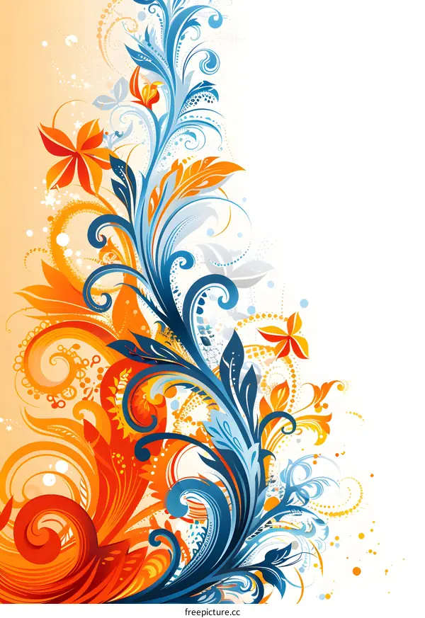 Blue and orange floral ornament