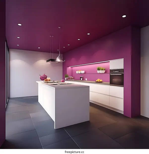 Modern Kitchen Interior Design With Purple Wall