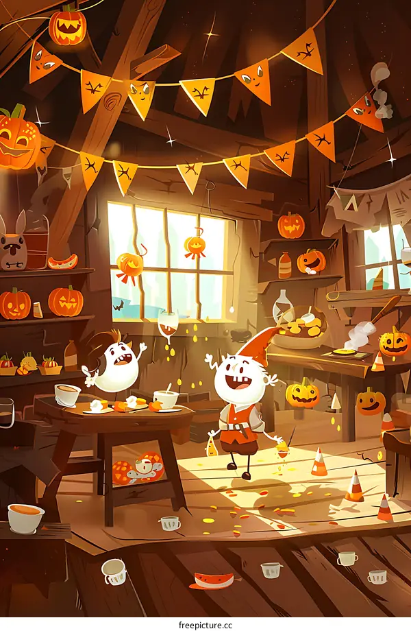 Halloween Party in a Cabin With Two Cartoon Characters