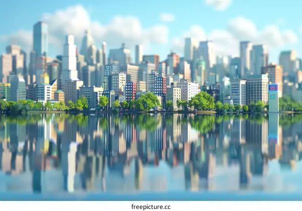 City Riverfront with Modern Buildings