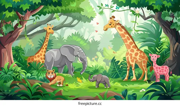 Jungle Animals Cartoon Illustration