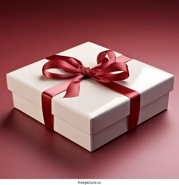 3d rendering of a white gift box with a red ribbon