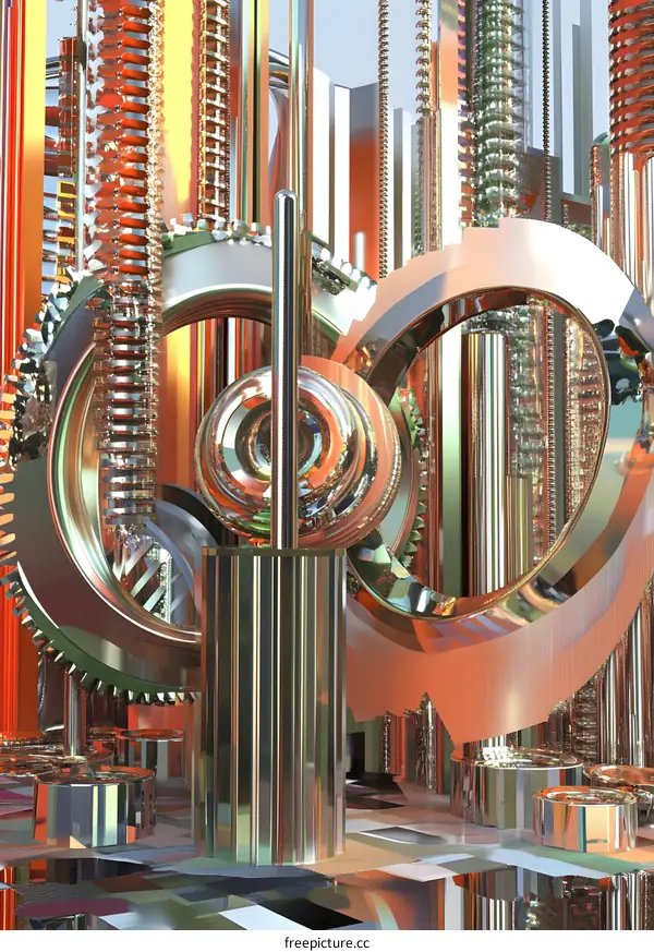 Abstract 3D  Illustration With Metallic  Gear  and  Cylinder