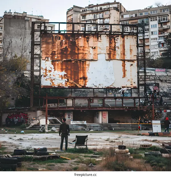 Rusty Billboard and Abandoned Urban Landscape in Greece