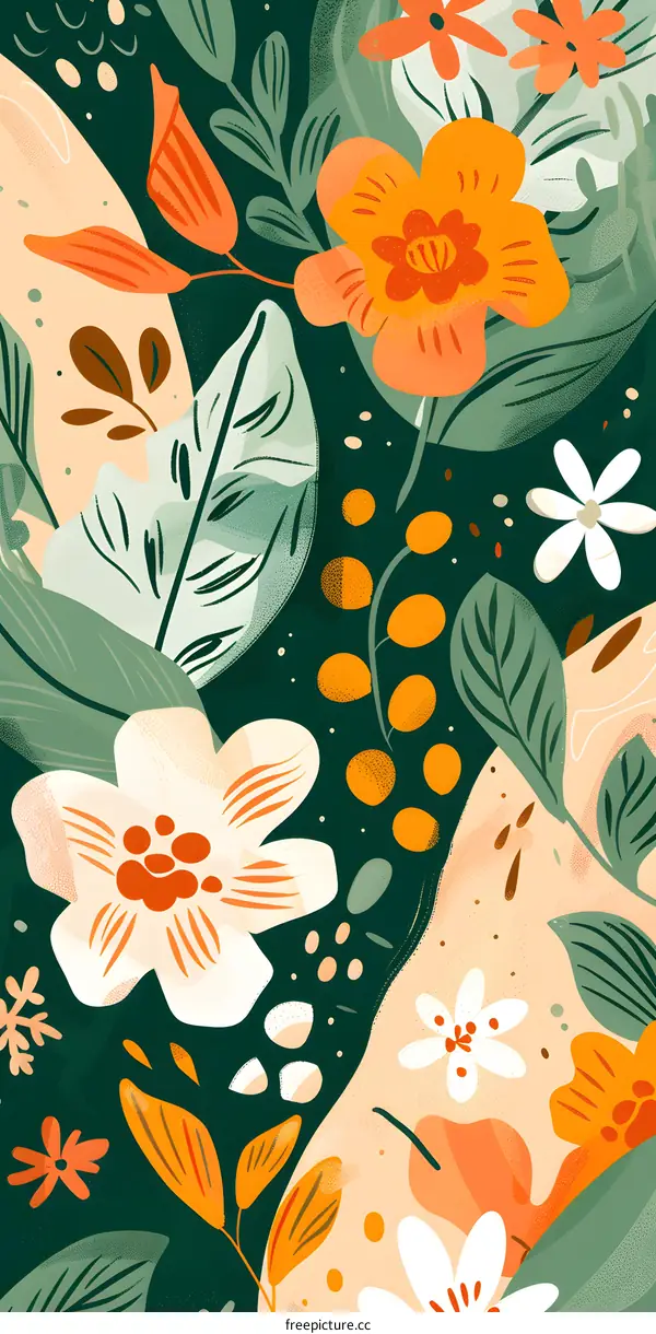 Colorful Floral Pattern Illustration Green Background