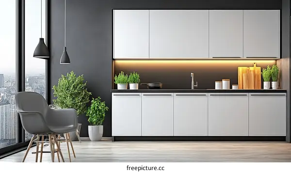 Modern Kitchen Interior Design with City View