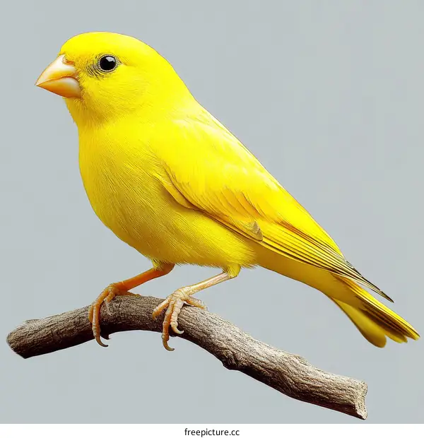 Close up of a bright yellow canary on a branch