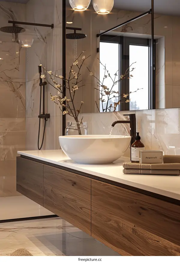 Modern Luxury Bathroom Vanity with Wooden Cabinets
