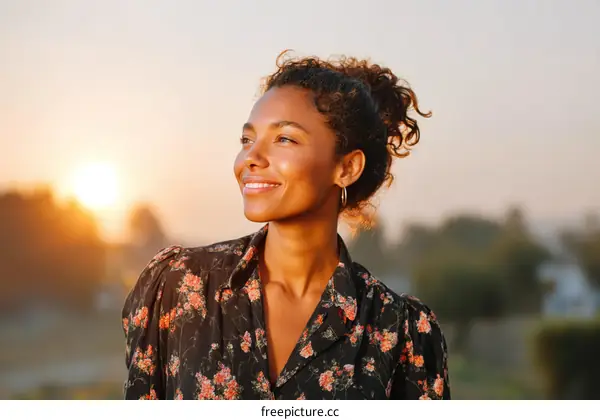 Woman enjoying the sunset outdoors