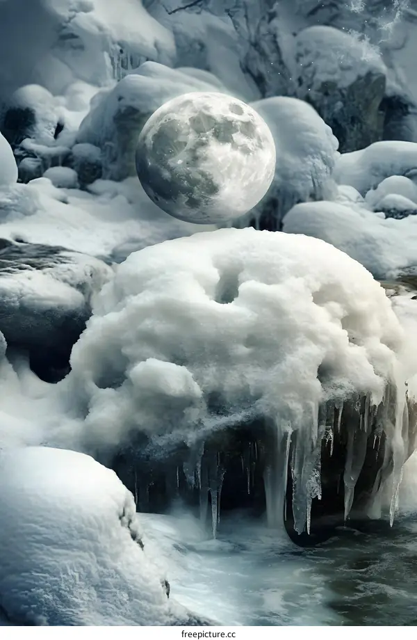Full Moon Over Icy Rock