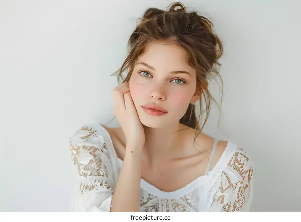Beautiful Woman With White Lace Top