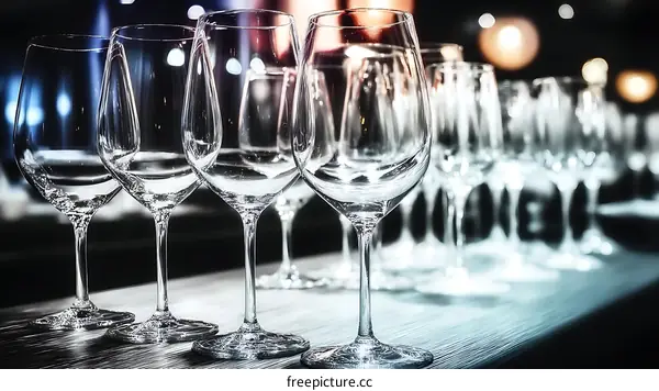 Empty Wine Glasses on a Countertop