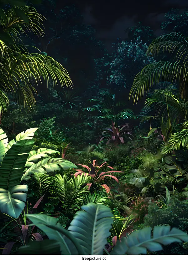 Tropical Rainforest Night Landscape Digital Art Illustration
