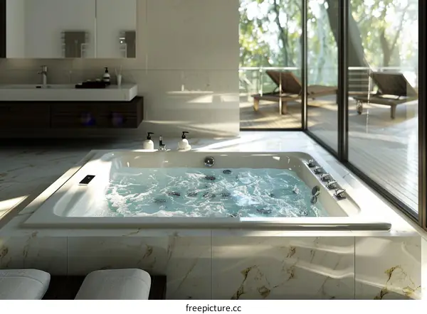 Modern Luxury Spa Hot Tub with Natural Stone Design