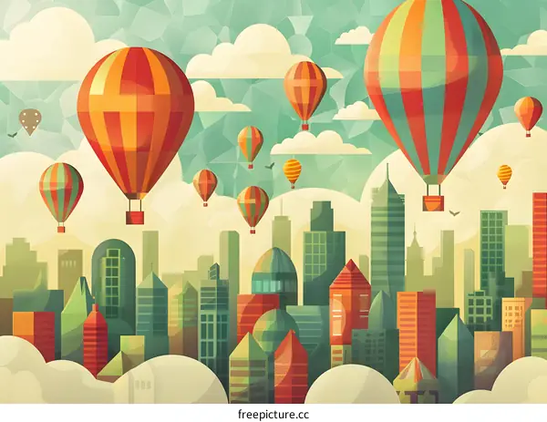 Hot Air Balloons Over Cityscape Abstract Illustration