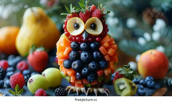 Adorable Owl Made from Fruit and Berries Platter