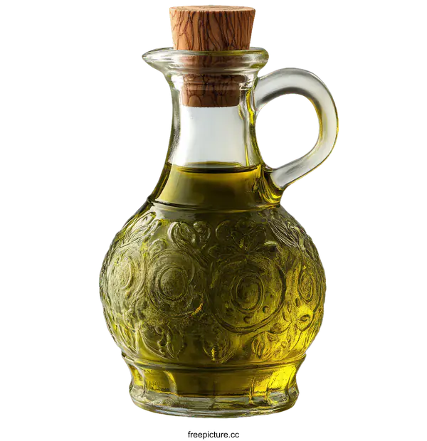 [Transparent Background PNG]Glass Olive Oil Bottle with Ornamental Design