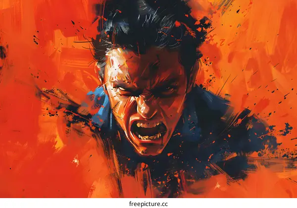 A man with a beard and a blue shirt is yelling.