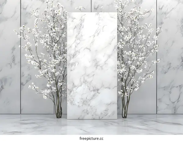 Marble Background with White Flowers