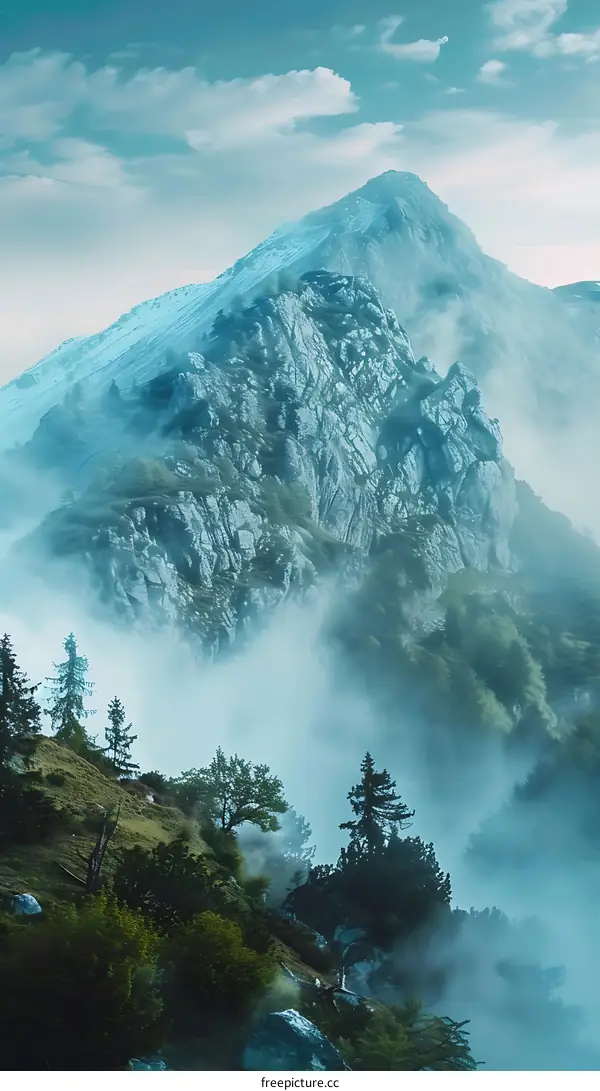 Mountain Landscape With Fog And Clouds