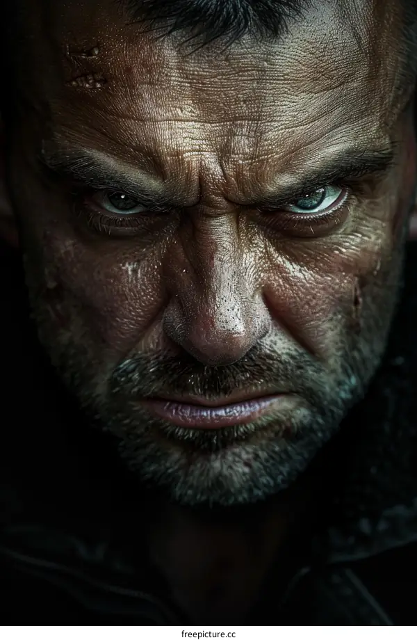 Closeup Portrait of a Man with an Angry Expression