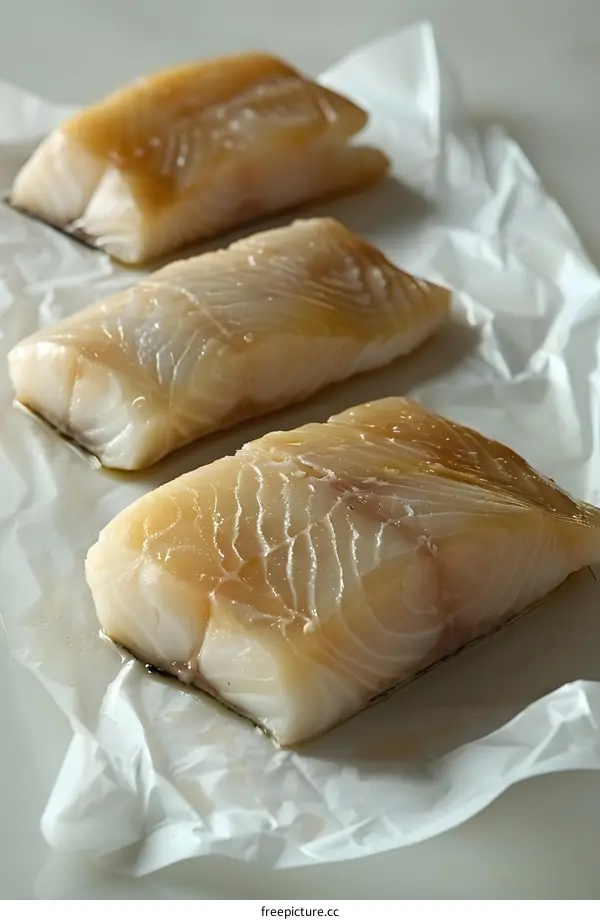 Fresh Cod Fillets on Parchment Paper