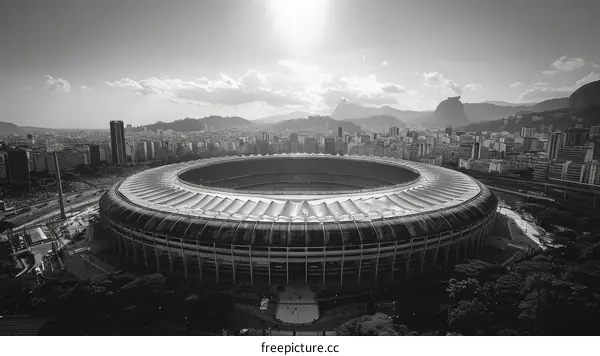 Black and white photography of Maracana Stadium in Rio de Janeiro, Brazil