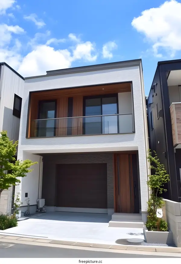 Modern Two Story House with Garage and Balcony