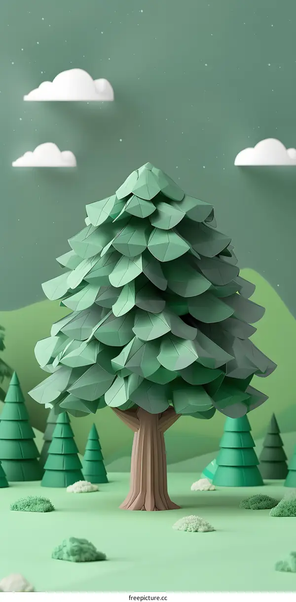 Green Low Poly Tree 3D Illustration