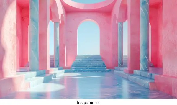 Pink Architectural Illustration with Marble Accents
