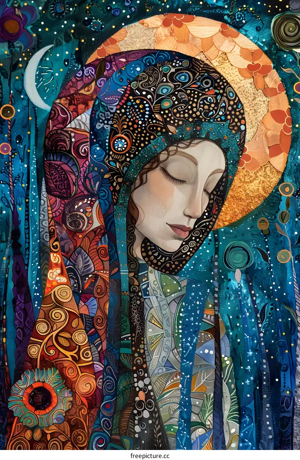 Woman with Closed Eyes in Abstract Art Style