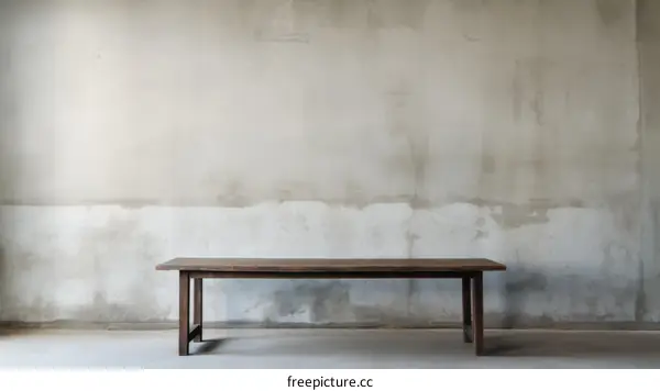 Minimalist Concrete Wall with Empty Wooden Table