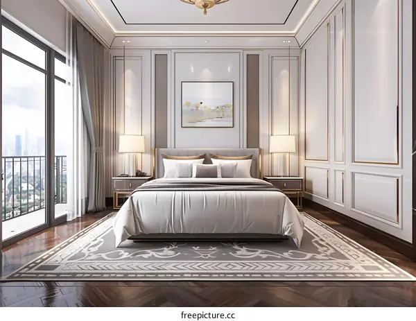 Modern Interior Design Bedroom with Large Window and City View