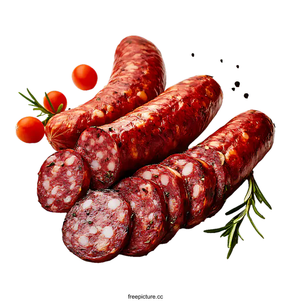 [Transparent Background PNG]Sliced Smoked Sausage with Rosemary and Pepper