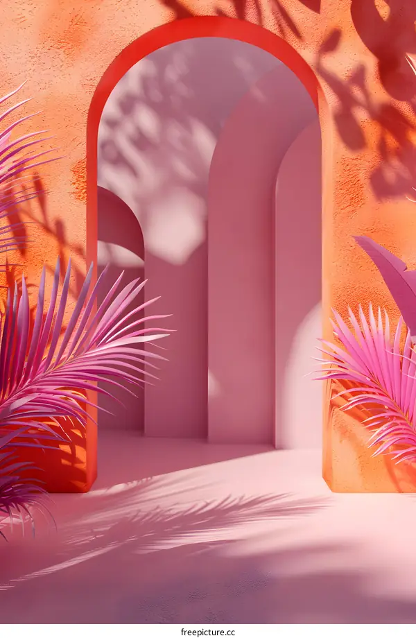 Pink and Orange Archway With Palm Leaves