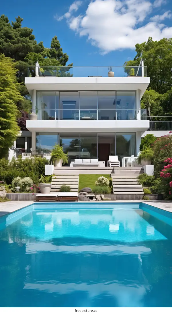 Modern luxury house with pool and garden