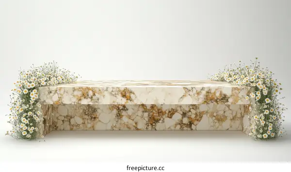 Elegant Marble Bench with Daisies