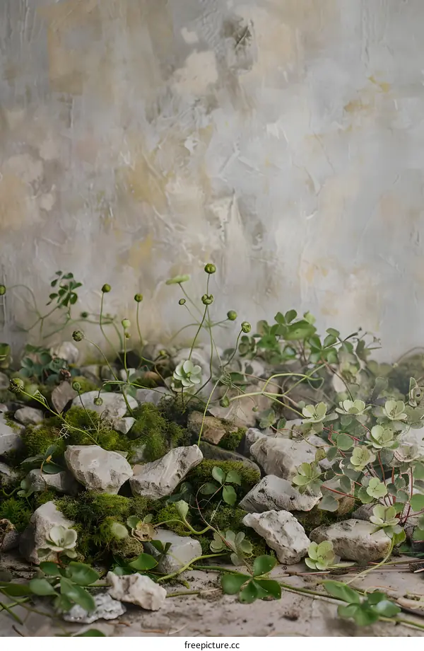 Green Plants Growing on Rocks and Moss