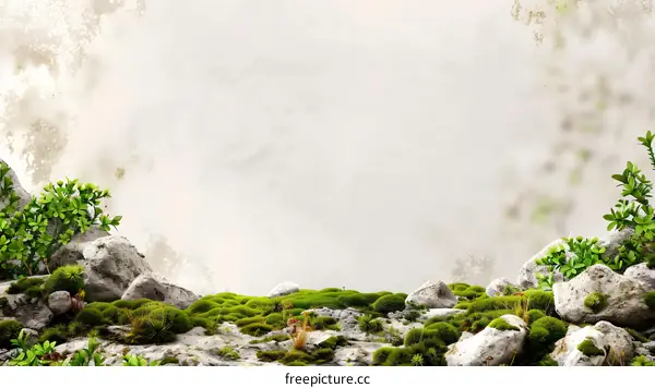 Green Moss and Stones with a White Background