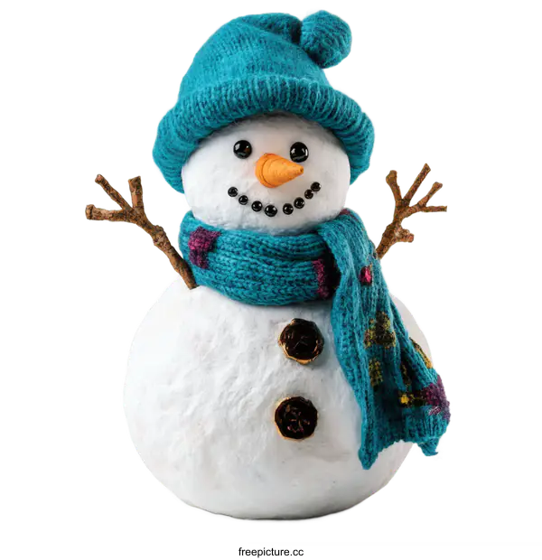 [Transparent Background PNG]Adorable Snowman with Turquoise Hat and Scarf