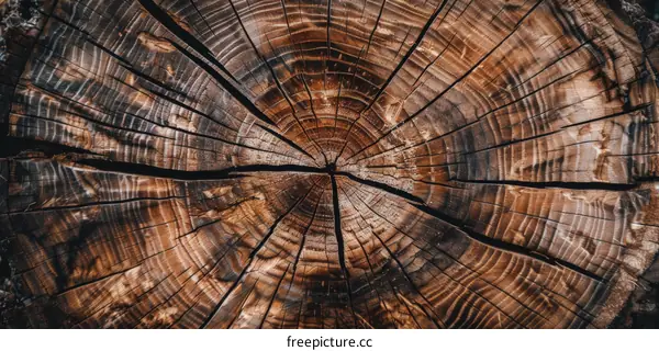 Tree Trunk Cross Section Revealing Growth Rings
