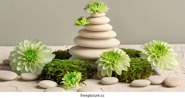 Spa Stones with Flowers and Moss