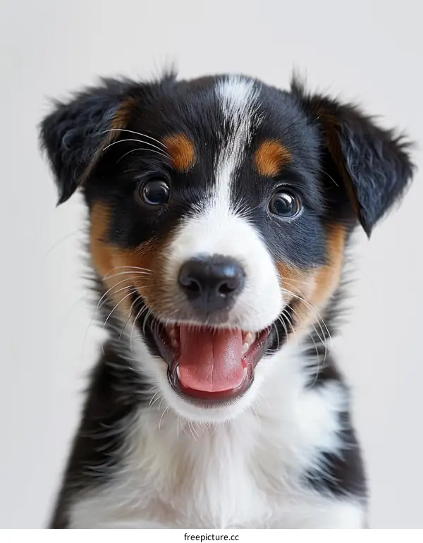 A cute puppy with black, white, and brown fur