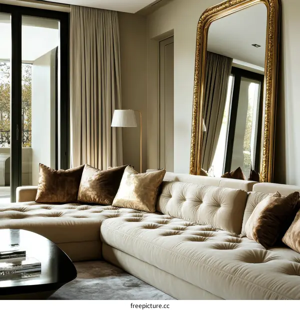 Luxury Living Room with Gold Mirror