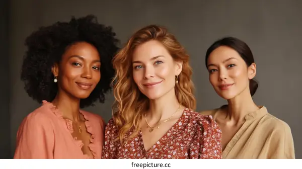 Three Diverse Women Smiling Together Portrait